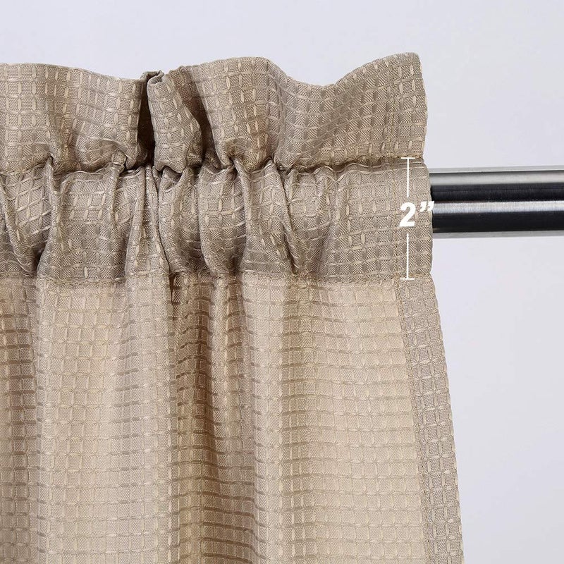 CAROMIO Valances for Kitchen, Waffle Woven Half Window Valance Curtains for Bathroom Windows Short Cafe Curtains, Plaza Taupe, 60x15 Inch - Image 2